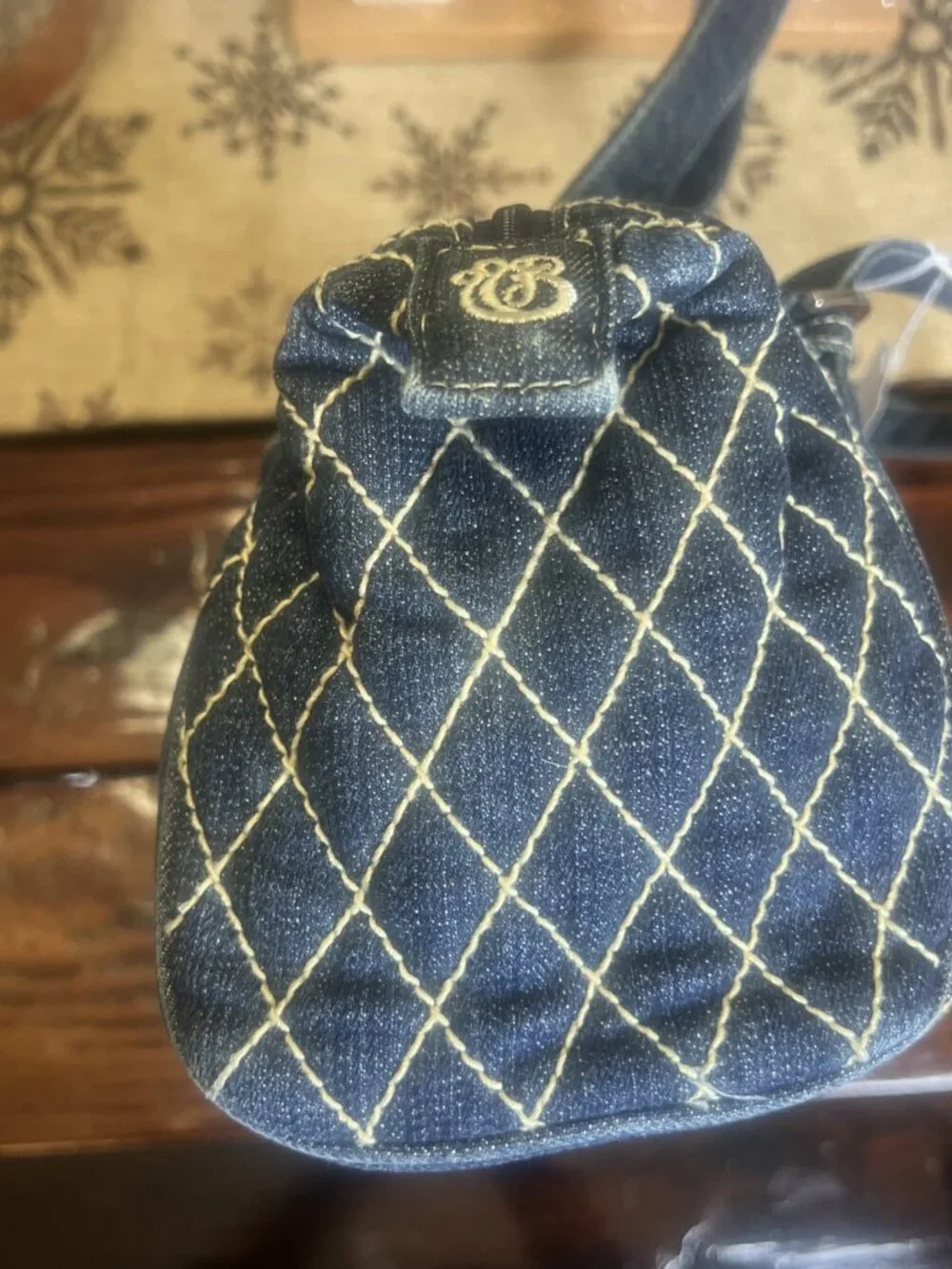 VERA BRADLEY Denim Quilted Stitch Shoulder DOUBLE HANDLE Bag Satchel Retro